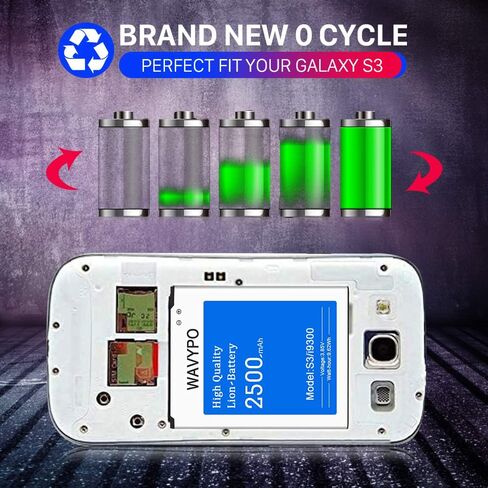 WAVYPO Battery for Galaxy S3 I9300, 2500mAh Li-ion Replacement Battery for Samsung Galaxy S3 I9300, I9305 LTE, I535, T999, I747, L710, S3 Spare Battery in Kuwait