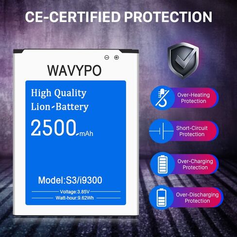 WAVYPO Battery for Galaxy S3 I9300, 2500mAh Li-ion Replacement Battery for Samsung Galaxy S3 I9300, I9305 LTE, I535, T999, I747, L710, S3 Spare Battery in Kuwait