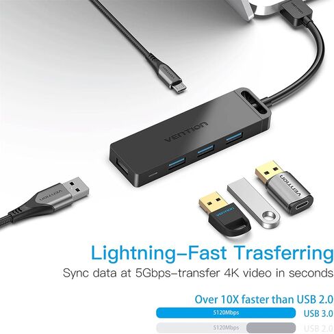 VENTION USB 3.0 Hub، 4 منافذ USB Hub، كابل USB نحيف للغاية للبيانات بطول 0.5 قدم [يدعم الشحن]، متوافق مع MacBook، والكمبيوتر المحمول، وSurface Pro، وPS4، والكمبيوتر الشخصي، ومحرك أقراص فلاش، ومحرك الأقراص الصلبة المحمول (0.15 م/0.5 قدم) in Kuwait