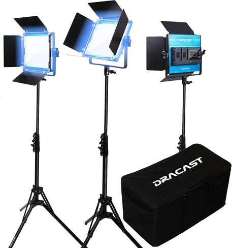 مجموعة Dracast X Series Daylight LED500 - 3 عبوات تتضمن مصابيح لوحة، وحوامل، وBarndoors، وحقيبة سفر | التحكم في تطبيقات البلوتوث | طقم إضاءة فيديو LED 5600K CCT | إضاءة خافتة للضوء 0-100% | كري TLCI 96+ in Saudi Arabia