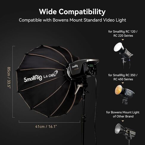 SMALLRIG Parabolic Softbox LA-D65 65cm Quick Release, Compatible with SmallRig RC 120D/RC 120B/RC 220D/RC220B and Other Bowens Mount Light in Saudi Arabia