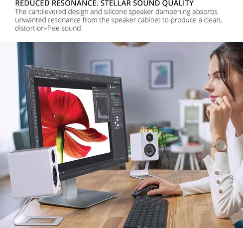 حامل سماعات سطح المكتب المرتفع Kanto SE2W لمكبرات الصوت الصغيرة وشاشات الاستوديو المدمجة مقاس 2 - 3 بوصة | 3.8 "طويل القامة | يدعم 7.1 رطل | التخميد 1.5 ملم حشوة السيليكون | زوج | أبيض in Kuwait