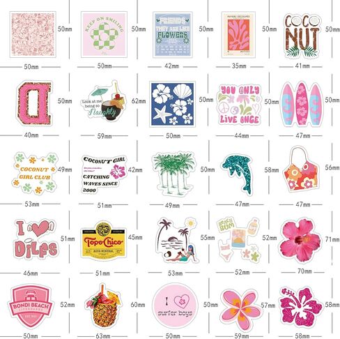 61 قطعة من ملصقات الفينيل المقاومة للماء لفتاة جوز الهند اللطيفة الكرتونية على الجدران وزجاجة المياه وحقيبة الهاتف ودراجة نارية للأطفال والبالغين والمراهقين وأعياد الميلاد والهالوين وديكور الحفلات in Kuwait