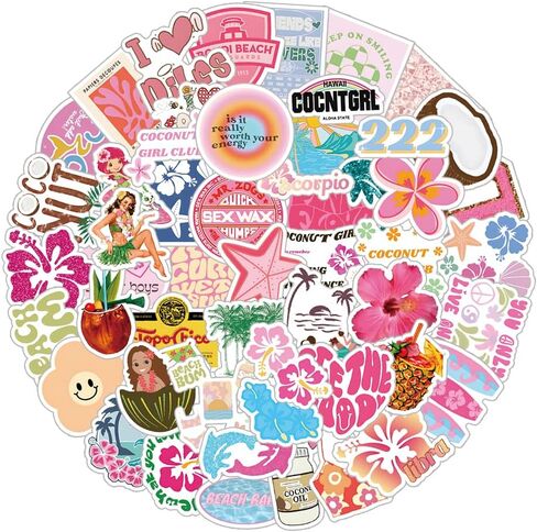 61 قطعة من ملصقات الفينيل المقاومة للماء لفتاة جوز الهند اللطيفة الكرتونية على الجدران وزجاجة المياه وحقيبة الهاتف ودراجة نارية للأطفال والبالغين والمراهقين وأعياد الميلاد والهالوين وديكور الحفلات in Kuwait