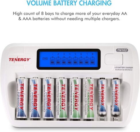 Tenergy AA بطارية قابلة للشحن وشاحن كومبو TN162 8-Bay Smart LCD AA/AAA NiMH/NiCd شاحن + 8 AA NiMH بطاريات قابلة للشحن in Saudi Arabia