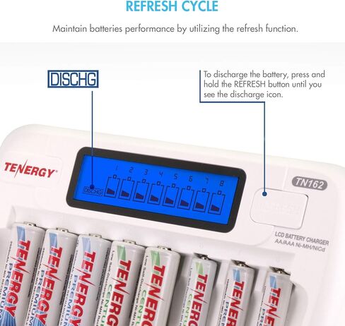Tenergy AA بطارية قابلة للشحن وشاحن كومبو TN162 8-Bay Smart LCD AA/AAA NiMH/NiCd شاحن + 8 AA NiMH بطاريات قابلة للشحن in Saudi Arabia
