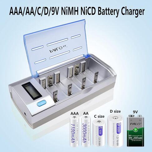 6 حزم بطاريات D قابلة لإعادة الشحن 1.2 فولت 8000 مللي أمبير NiMH مع شاحن بطارية LCD عالمي لبطارية AA AAA C D 9V NiMH NiCD القابلة لإعادة الشحن مع وظيفة التفريغ in Saudi Arabia