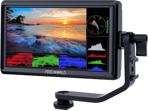 FEELWORLD FW568 5.5 inch DSLR Camera Video Monitor Field Peaking Focus Assist Small Full HD 1920x1080 IPS with 4K HDMI 8.4V DC Input Output Include Tilt Arm for Sony Canon Nikon in Saudi Arabia