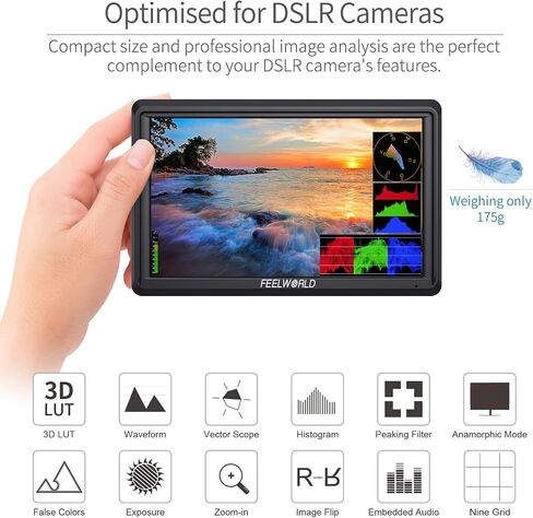 FEELWORLD FW568 5.5 inch DSLR Camera Video Monitor Field Peaking Focus Assist Small Full HD 1920x1080 IPS with 4K HDMI 8.4V DC Input Output Include Tilt Arm for Sony Canon Nikon in Saudi Arabia