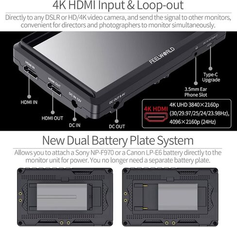 FEELWORLD FW568 5.5 inch DSLR Camera Video Monitor Field Peaking Focus Assist Small Full HD 1920x1080 IPS with 4K HDMI 8.4V DC Input Output Include Tilt Arm for Sony Canon Nikon in Saudi Arabia
