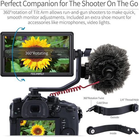 FEELWORLD FW568 5.5 inch DSLR Camera Video Monitor Field Peaking Focus Assist Small Full HD 1920x1080 IPS with 4K HDMI 8.4V DC Input Output Include Tilt Arm for Sony Canon Nikon in Saudi Arabia