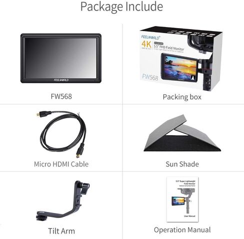 FEELWORLD FW568 5.5 inch DSLR Camera Video Monitor Field Peaking Focus Assist Small Full HD 1920x1080 IPS with 4K HDMI 8.4V DC Input Output Include Tilt Arm for Sony Canon Nikon in Saudi Arabia