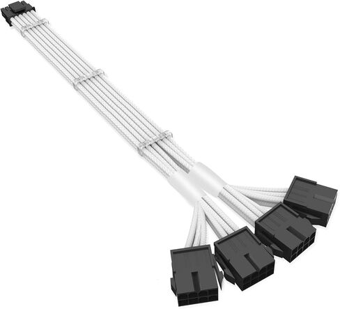 SYBECHATF RTX 4090 4080 4070TI 16Pin(12+4) to 4x8Pin PCI-E 5.0 Sleeved Extension Cable,12Pin to 4x8Pin Compatible 4090 4080 4070TI Series and RTX3090ti,14inch with Cable Combs (16AWG/White) in Kuwait