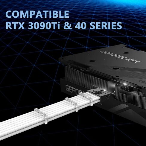 SYBECHATF RTX 4090 4080 4070TI 16Pin(12+4) to 4x8Pin PCI-E 5.0 Sleeved Extension Cable,12Pin to 4x8Pin Compatible 4090 4080 4070TI Series and RTX3090ti,14inch with Cable Combs (16AWG/White) in Kuwait