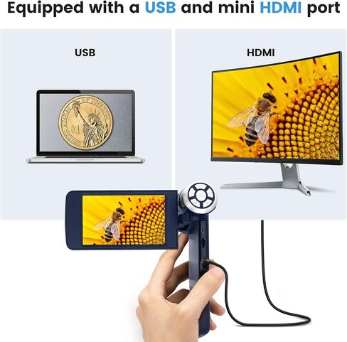 اندوستار مجهر رقمي AD203S بمنفذ HDMI مع جيب بطاقة SD سعة 32GB للبالغين من ادوات المراقبة الخارجية، حامل معدني مطور 8.6 انش (ازرق داكن) in Kuwait