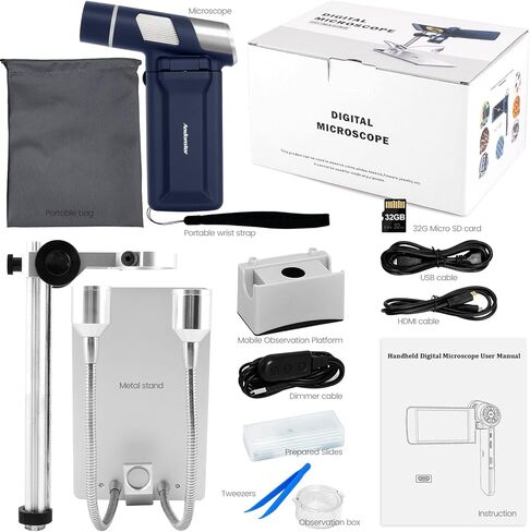 اندوستار مجهر رقمي AD203S بمنفذ HDMI مع جيب بطاقة SD سعة 32GB للبالغين من ادوات المراقبة الخارجية، حامل معدني مطور 8.6 انش (ازرق داكن) in Kuwait