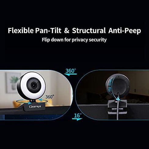1080P 60FPS Streaming Webcam with Ring Light, Fast AutoFocus, 2021 Cleareye USB 1080P Web Camera, Dual Stereo Microphone, for Zoom Meeting Skype Teams in Saudi Arabia