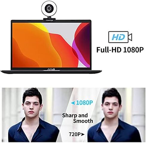 1080P 60FPS Streaming Webcam with Ring Light, Fast AutoFocus, 2021 Cleareye USB 1080P Web Camera, Dual Stereo Microphone, for Zoom Meeting Skype Teams in Saudi Arabia