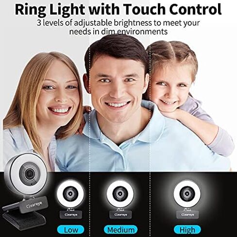 1080P 60FPS Streaming Webcam with Ring Light, Fast AutoFocus, 2021 Cleareye USB 1080P Web Camera, Dual Stereo Microphone, for Zoom Meeting Skype Teams in Saudi Arabia