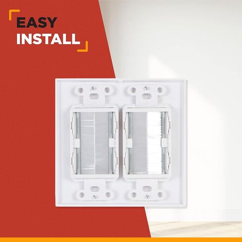 لوحة حائط بفرشاة مزدوجة من نقطة المشتري | غطاء منفذ مدرج من UL، خافي عيوب مثالي للتلفزيون المثبت على الحائط، وأجهزة الكمبيوتر المخصصة للألعاب، وأجهزة ألعاب الفيديو وأنظمة المسرح المنزلي (أبيض/عاجي) - 25 عبوة in Kuwait