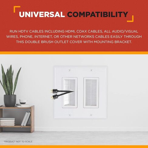 لوحة حائط بفرشاة مزدوجة من نقطة المشتري | غطاء منفذ مدرج من UL، خافي عيوب مثالي للتلفزيون المثبت على الحائط، وأجهزة الكمبيوتر المخصصة للألعاب، وأجهزة ألعاب الفيديو وأنظمة المسرح المنزلي (أبيض/عاجي) - 25 عبوة in Kuwait