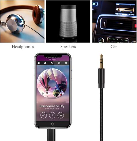 Aux Cord for iPhone Lightning to 3.5mm Car Aux Cable MFi Certified 3.5mm Headphone Jack Adapter Male Auxiliary Stereo Audio Cable Compatible with iPhone 14/14Pro/13/13 Pro/13 Pro Max/12/12 Pro Max in Kuwait