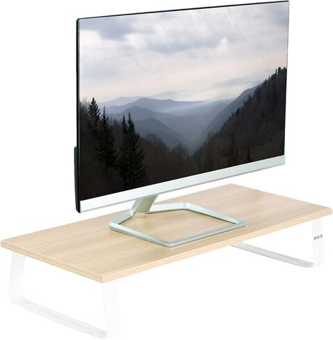VIVO 24 inch Monitor Stand, Wood and Steel Desktop Riser, Screen, Keyboard, Laptop, Small TV, Ergonomic Desk and Tabletop Organizer, Light Wood, STAND-V000WM in Kuwait