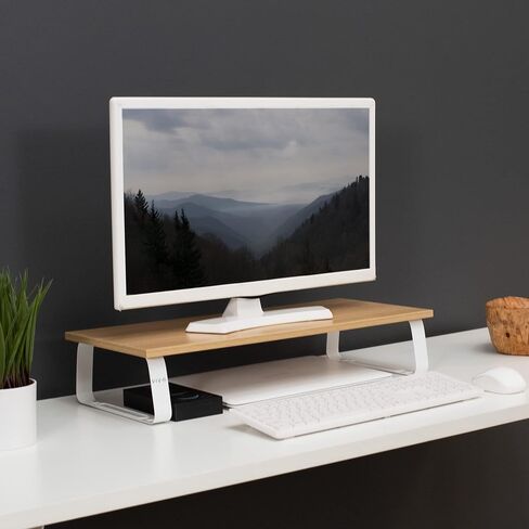 VIVO 24 inch Monitor Stand, Wood and Steel Desktop Riser, Screen, Keyboard, Laptop, Small TV, Ergonomic Desk and Tabletop Organizer, Light Wood, STAND-V000WM in Kuwait