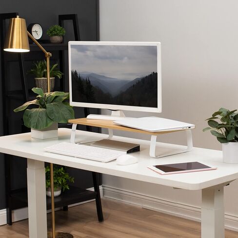 VIVO 24 inch Monitor Stand, Wood and Steel Desktop Riser, Screen, Keyboard, Laptop, Small TV, Ergonomic Desk and Tabletop Organizer, Light Wood, STAND-V000WM in Kuwait