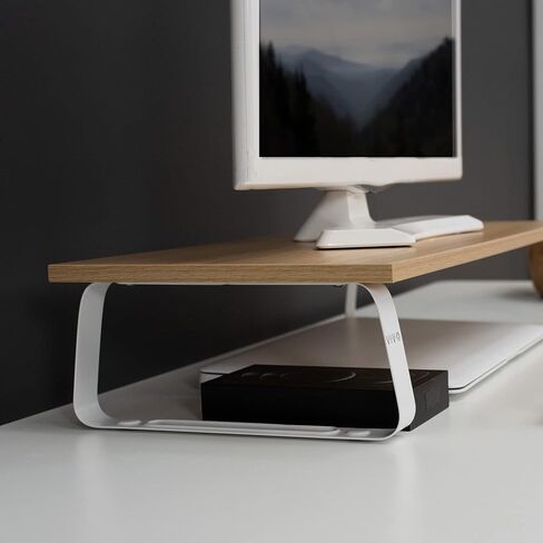 VIVO 24 inch Monitor Stand, Wood and Steel Desktop Riser, Screen, Keyboard, Laptop, Small TV, Ergonomic Desk and Tabletop Organizer, Light Wood, STAND-V000WM in Kuwait