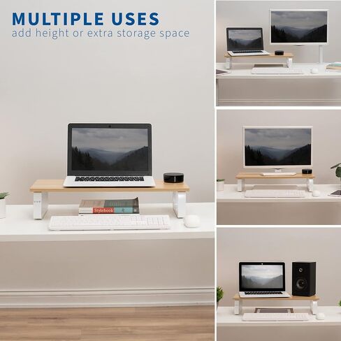 VIVO 24 inch Monitor Stand, Wood and Steel Desktop Riser, Screen, Keyboard, Laptop, Small TV, Ergonomic Desk and Tabletop Organizer, Light Wood, STAND-V000WM in Kuwait
