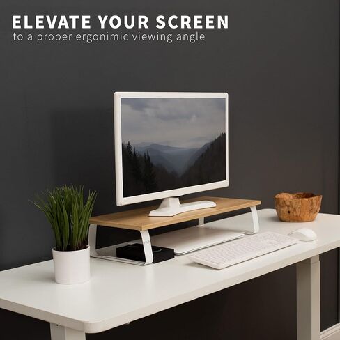 VIVO 24 inch Monitor Stand, Wood and Steel Desktop Riser, Screen, Keyboard, Laptop, Small TV, Ergonomic Desk and Tabletop Organizer, Light Wood, STAND-V000WM in Kuwait