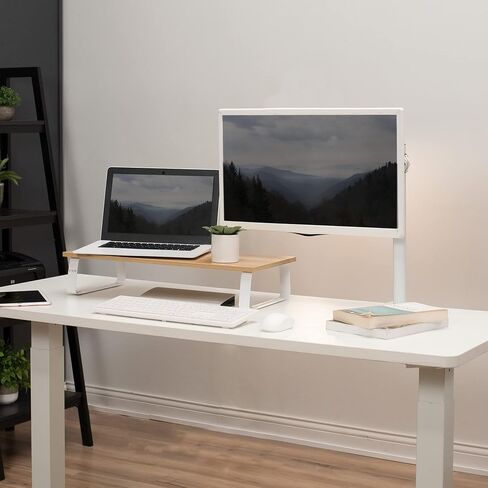 VIVO 24 inch Monitor Stand, Wood and Steel Desktop Riser, Screen, Keyboard, Laptop, Small TV, Ergonomic Desk and Tabletop Organizer, Light Wood, STAND-V000WM in Kuwait