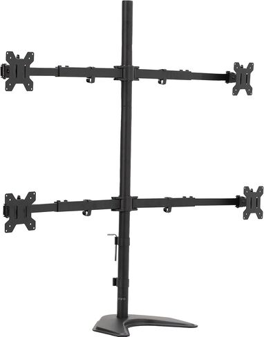 VIVO Premium Quad Ultra Wide LCD LED 27 to 38 inch Monitor Desk Stand, Free-Standing Base, Extra Tall Pole, Adjustable Telescoping Arms, Flush Wall Setup, Fits 4 Screens, Black, STAND-TS38B-4 in Saudi Arabia