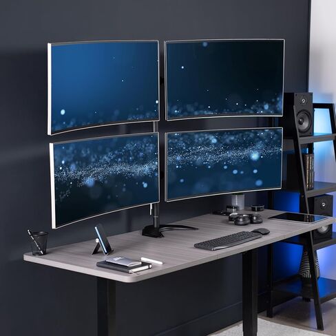 VIVO Premium Quad Ultra Wide LCD LED 27 to 38 inch Monitor Desk Stand, Free-Standing Base, Extra Tall Pole, Adjustable Telescoping Arms, Flush Wall Setup, Fits 4 Screens, Black, STAND-TS38B-4 in Saudi Arabia