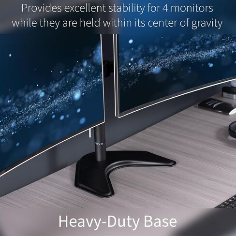 VIVO Premium Quad Ultra Wide LCD LED 27 to 38 inch Monitor Desk Stand, Free-Standing Base, Extra Tall Pole, Adjustable Telescoping Arms, Flush Wall Setup, Fits 4 Screens, Black, STAND-TS38B-4 in Saudi Arabia