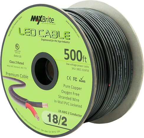 500 ft. 18AWG Low Voltage LED Cable 2 Conductor Black Sleeve in-Wall Speaker Wire UL/cUL Class 2 in Kuwait