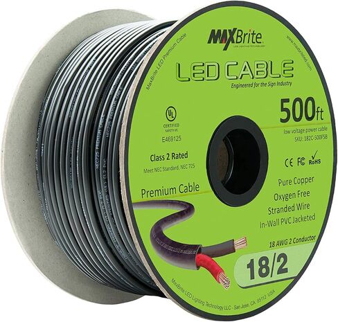 500 ft. 18AWG Low Voltage LED Cable 2 Conductor Black Sleeve in-Wall Speaker Wire UL/cUL Class 2 in Kuwait