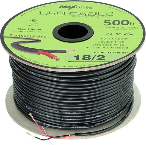 500 ft. 18AWG Low Voltage LED Cable 2 Conductor Black Sleeve in-Wall Speaker Wire UL/cUL Class 2 in Kuwait