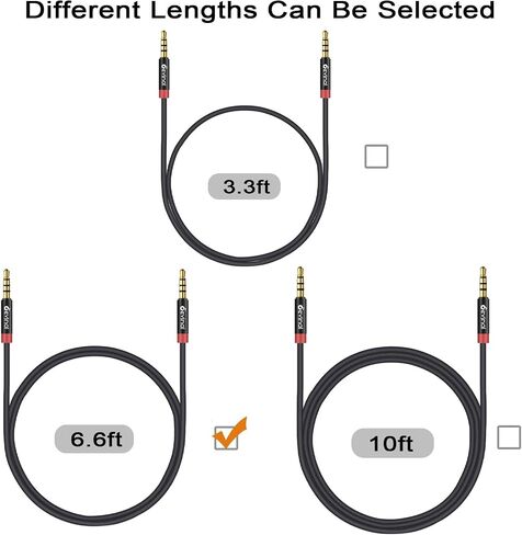 كابل TRRS مقاس 3.5 مم، سلك مساعد 1/8 بوصة 4 أقطاب، كابل Aux Mini-Jack ستيريو من النايلون المضفر ذكر إلى ذكر بطول 6.6 قدم/ 2 متر (عبوتان) in Kuwait