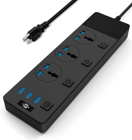 شريط طاقة مع منافذ USB، سلك تمديد مع منافذ متعددة، شريط طاقة عالمي 110 فولت - 240 فولت مع مفاتيح فردية، 3000 وات/16 أمبير، شريط طاقة مثبت على الحائط للمكتب المنزلي in Kuwait
