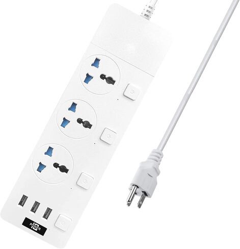 شريط طاقة مع منافذ USB، سلك تمديد مع منافذ متعددة، شريط طاقة عالمي 110 فولت - 240 فولت مع مفاتيح فردية، 3000 وات/16 أمبير، شريط طاقة مثبت على الحائط للمكتب المنزلي in Kuwait