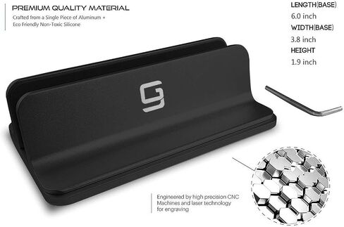 Vertical Laptop Stand for Desk [Adjustable] Sturdy Aluminum Dock Fits All Laptops (up to 20.3 inches) Space Saving, Modern Compact Holder, Compatible with MacBook Pro/Air, Surface, HP, Dell (Black) in Kuwait
