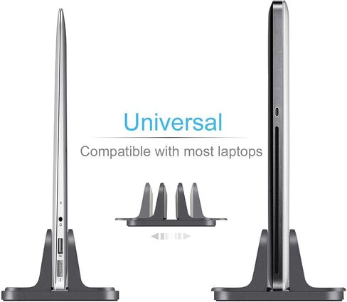 Vertical Laptop Stand for Desk [Adjustable] Sturdy Aluminum Dock Fits All Laptops (up to 20.3 inches) Space Saving, Modern Compact Holder, Compatible with MacBook Pro/Air, Surface, HP, Dell (Black) in Kuwait