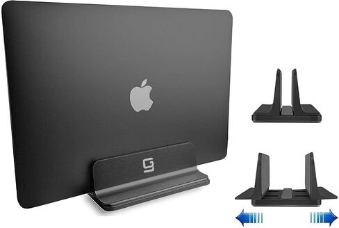 Vertical Laptop Stand for Desk [Adjustable] Sturdy Aluminum Dock Fits All Laptops (up to 20.3 inches) Space Saving, Modern Compact Holder, Compatible with MacBook Pro/Air, Surface, HP, Dell (Black) in Kuwait