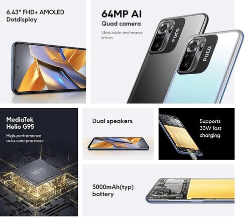 Xiaomi Poco M5s 4G LTE GSM (256 جيجابايت + 8 جيجابايت) كاميرا رباعية 64 ميجابكسل 6.43 بوصة ثماني النواة (Tmobile Mint Tello Global) ثنائي الشريحة عالمي مفتوح + (مع شاحن سيارة سريع 51 واط) (رمادي (عالمي)) in Saudi Arabia