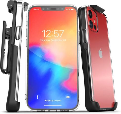 حافظة خلفية شفافة مغلفة مع حافظة متوافقة مع غطاء بمشبك حزام لهاتف iPhone 12 وممتص للصدمات رفيع in Saudi Arabia