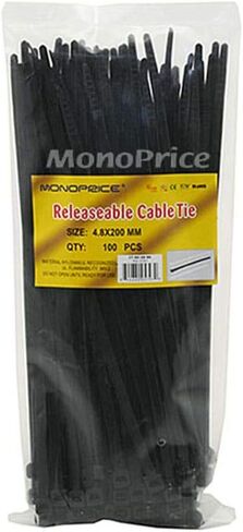 Monoprice Releasable Cable Ties 7.0 x 245mm 120pcs, Black in Saudi Arabia