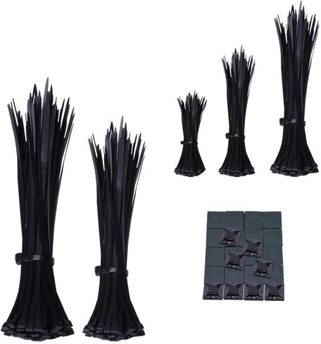 600 قطعة أسود قياسي ذاتي الإغلاق من النايلون أربطة بسحاب للكبل أحجام متنوعة 4/6/8/10/12 بوصة مع كابل تثبيت in Kuwait