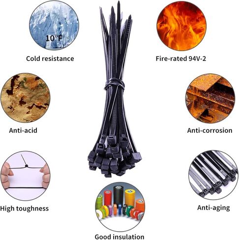 600 قطعة أسود قياسي ذاتي الإغلاق من النايلون أربطة بسحاب للكبل أحجام متنوعة 4/6/8/10/12 بوصة مع كابل تثبيت in Kuwait